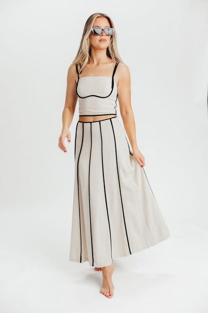 Heartfirst Linen Blend Tie Tank and Maxi Skirt Set in Natural