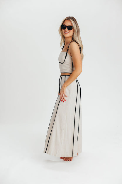 Heartfirst Linen Blend Tie Tank and Maxi Skirt Set in Natural