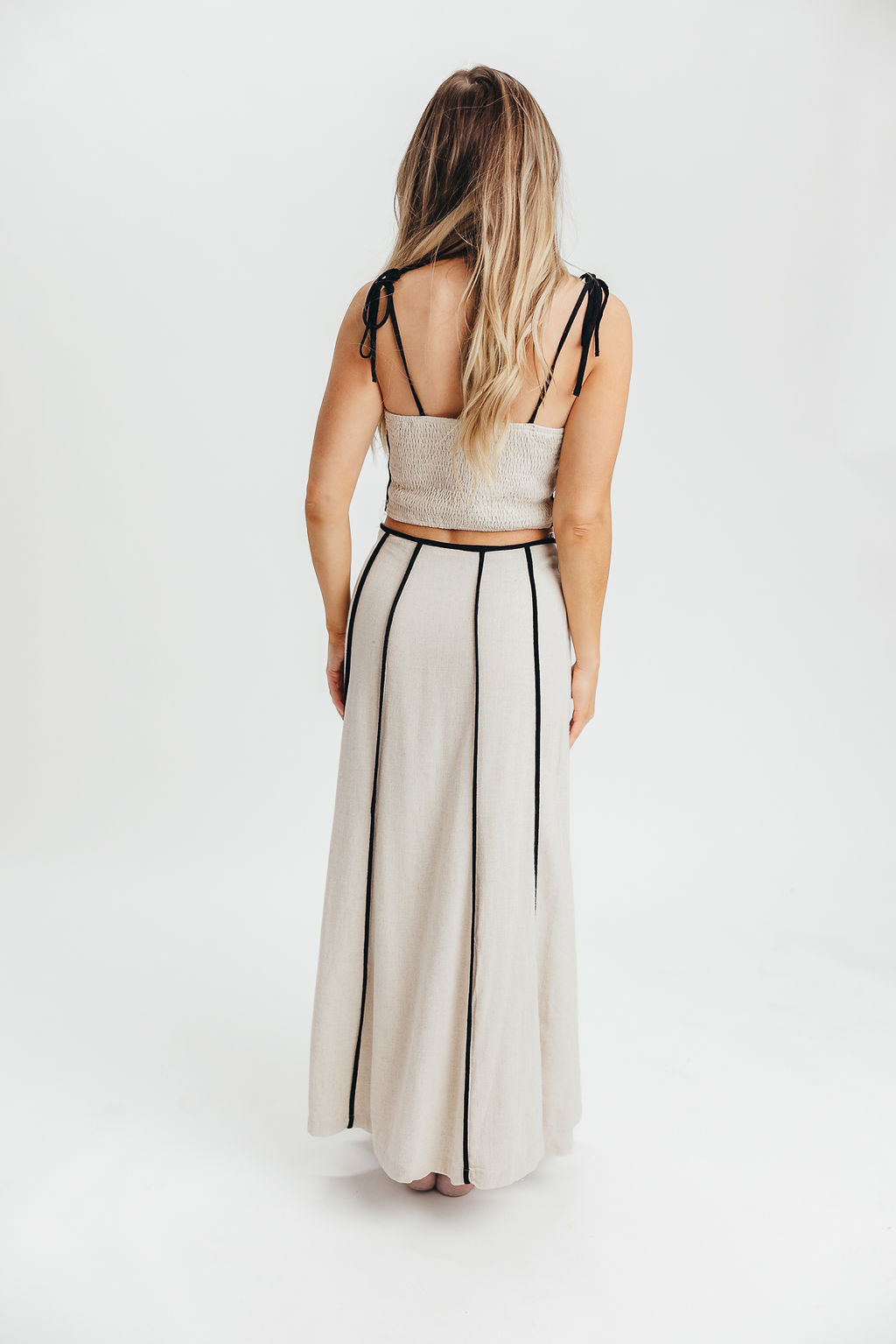 Heartfirst Linen Blend Tie Tank and Maxi Skirt Set in Natural