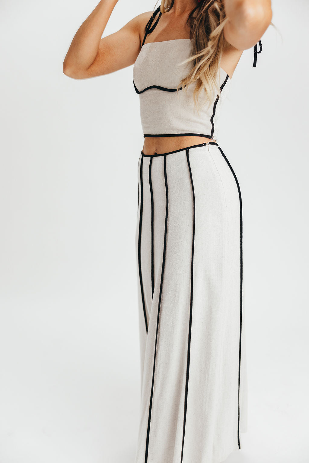 Heartfirst Linen Blend Tie Tank and Maxi Skirt Set in Natural