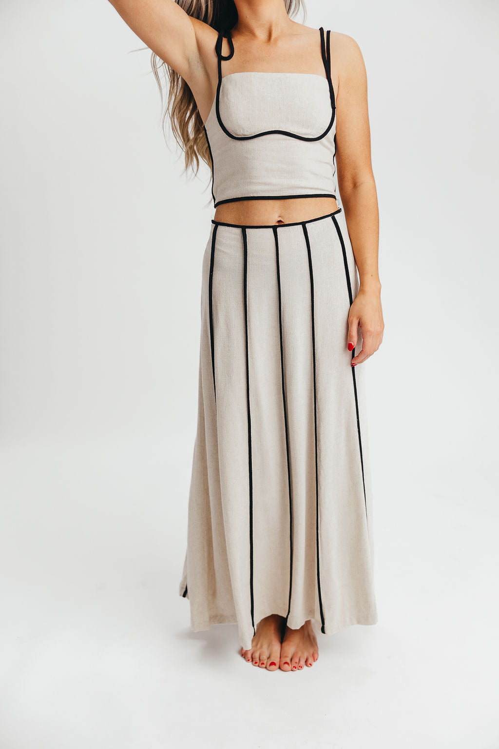 Heartfirst Linen Blend Tie Tank and Maxi Skirt Set in Natural