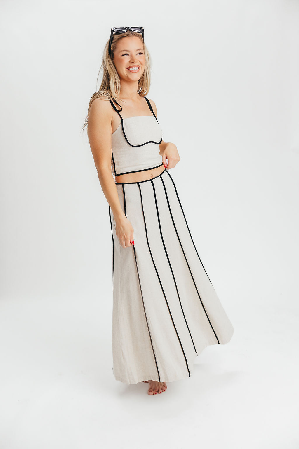 Heartfirst Linen Blend Tie Tank and Maxi Skirt Set in Natural