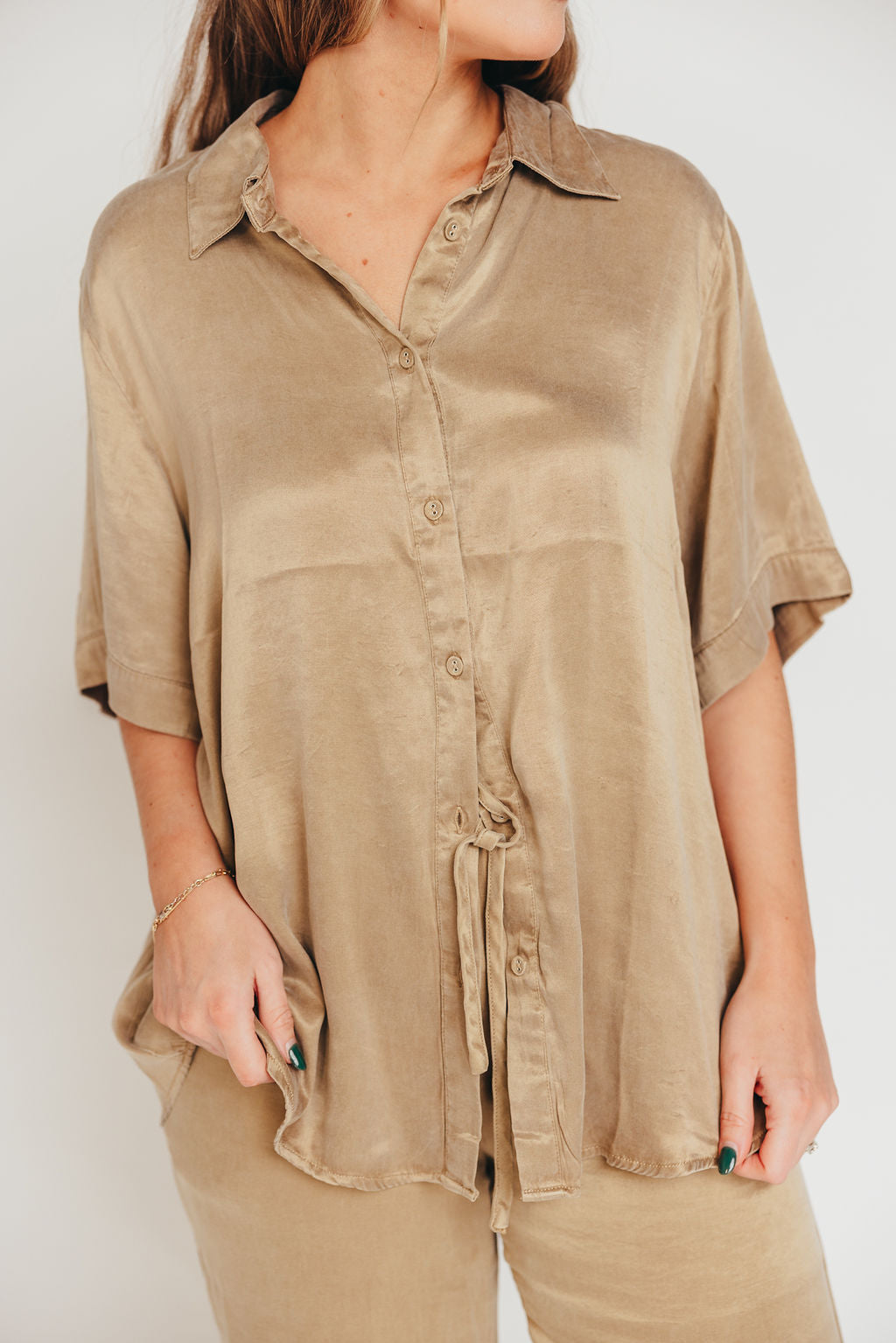 Axel Buttery Soft Button-Up Top in Toffee - Nursing Friendly