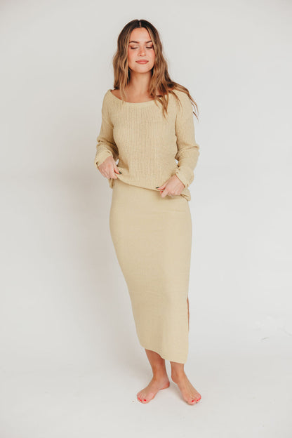 Ceci Sweater Knit Top and Midi Skirt Set in Custard