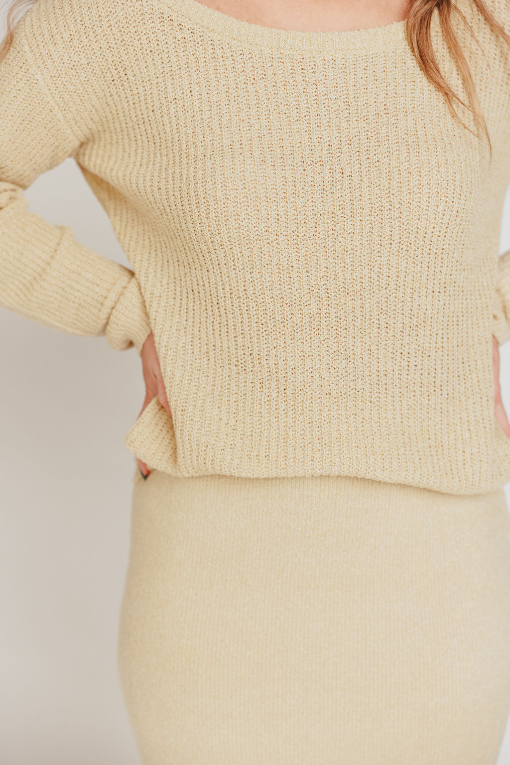 Ceci Sweater Knit Top and Midi Skirt Set in Custard