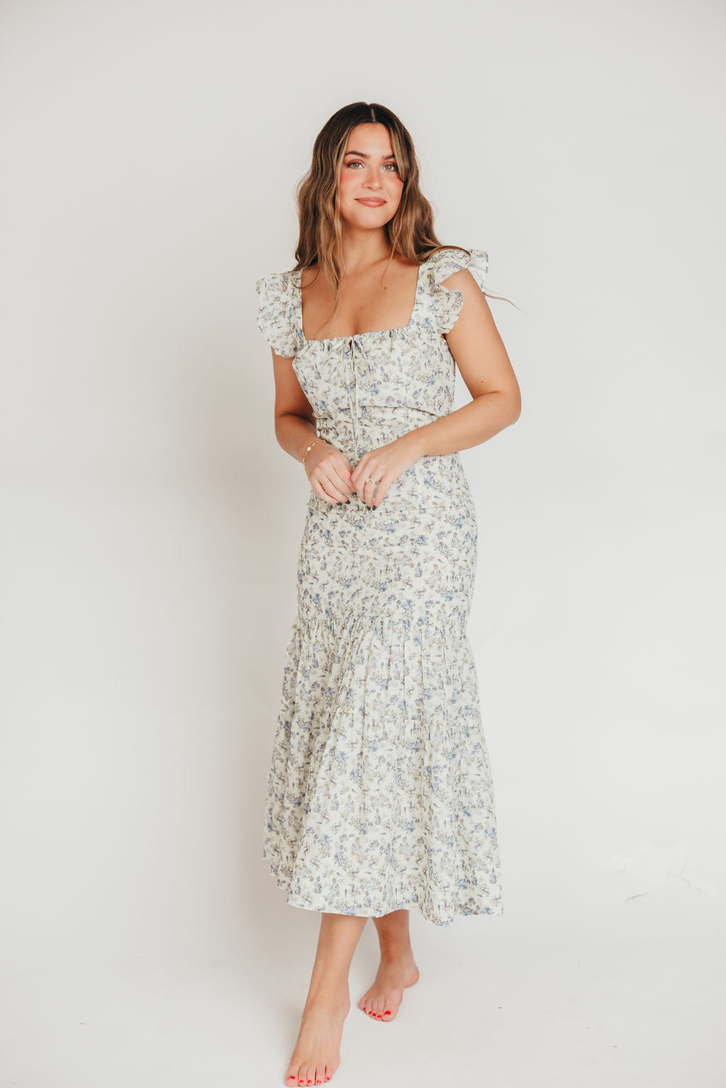 Emery Midi Dress in Blue Floral - Inclusive Sizing (S-3XL) (Final Few)