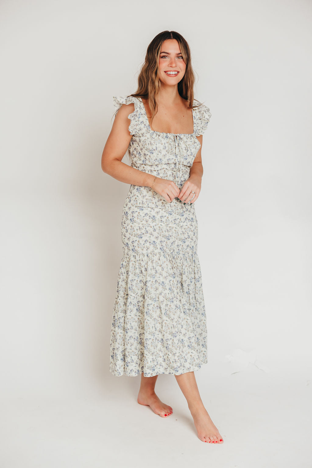 Emery Midi Dress in Blue Floral - Inclusive Sizing (S-3XL) (Final Few)