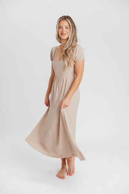 August Open Back Midi Dress in Taupe - Bump Friendly