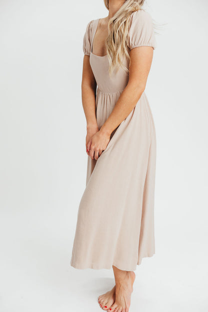 August Open Back Midi Dress in Taupe - Bump Friendly