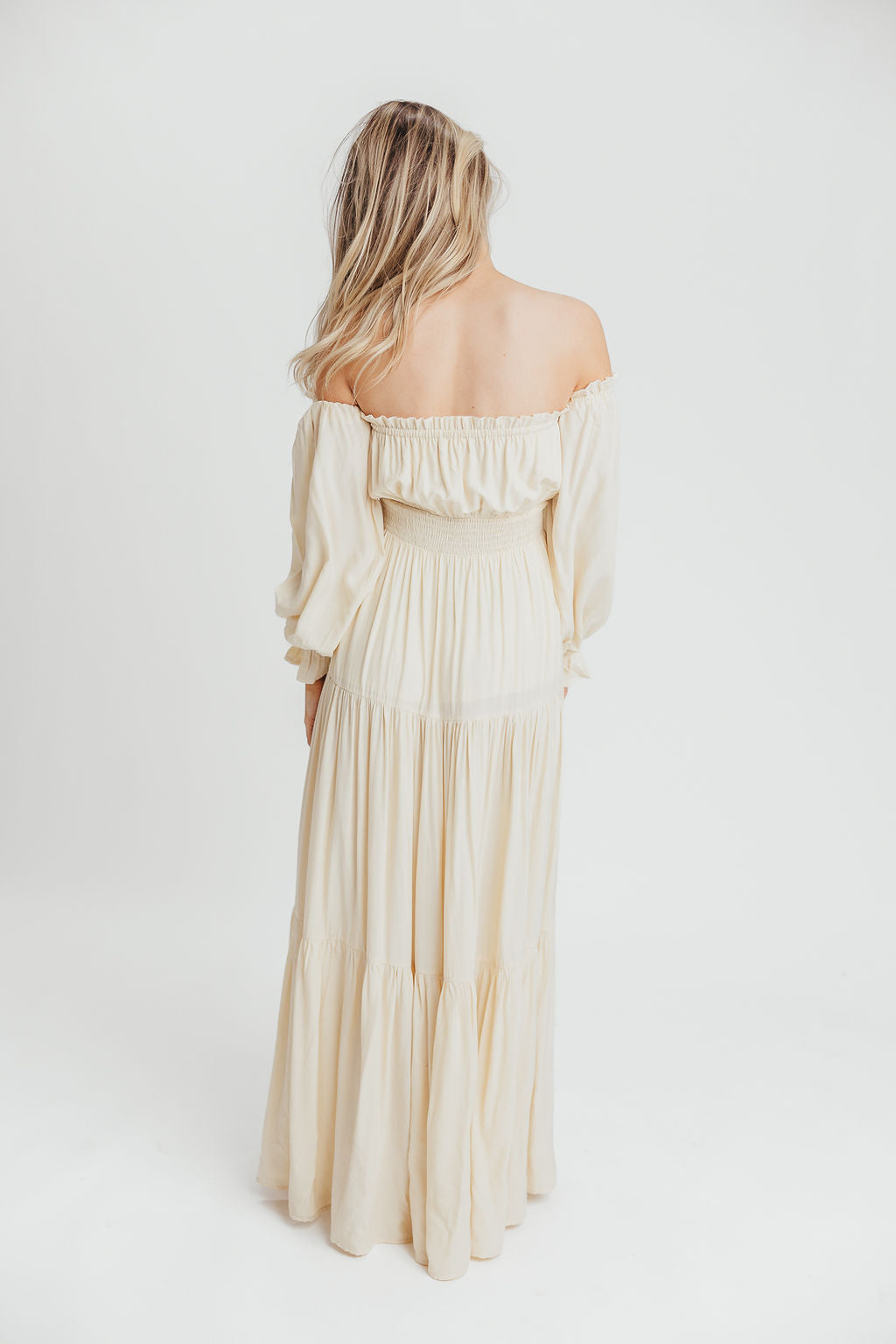 Harper Cru Long Sleeve Off-Shoulder Maxi Dress in Cream (S-XL)