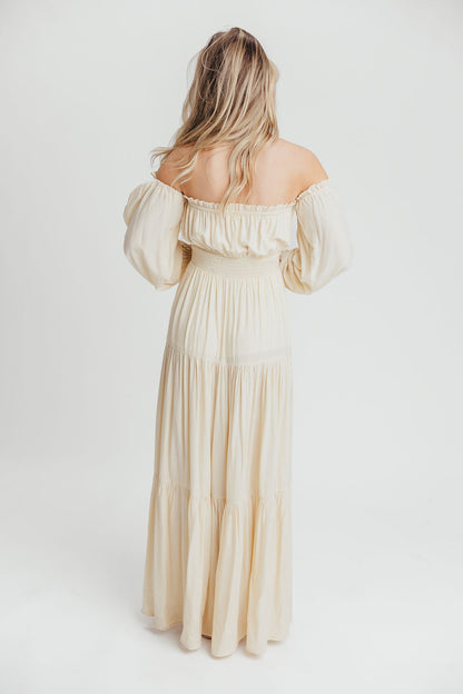 Harper Cru Long Sleeve Off-Shoulder Maxi Dress in Cream (S-XL)