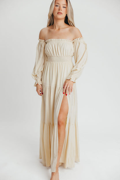 Harper Cru Long Sleeve Off-Shoulder Maxi Dress in Cream (S-XL)