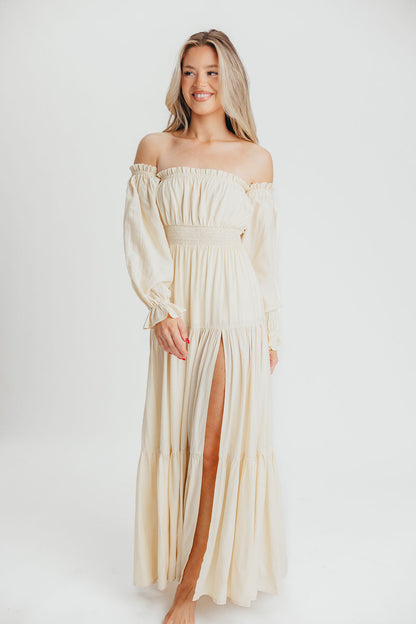 Harper Cru Long Sleeve Off-Shoulder Maxi Dress in Cream (S-XL)