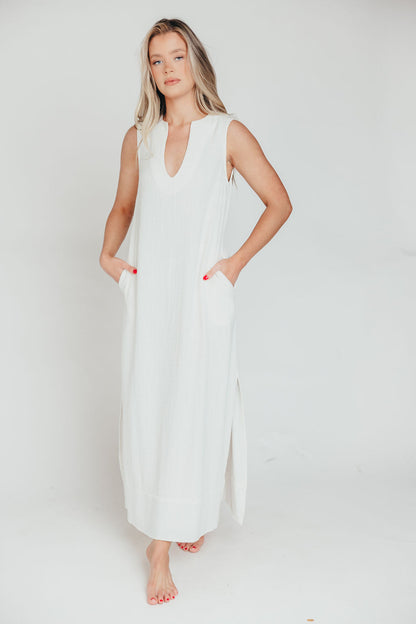 How Sweet It Is Sleeveless Linen-Blend Maxi in Ivory - Bump Friendly