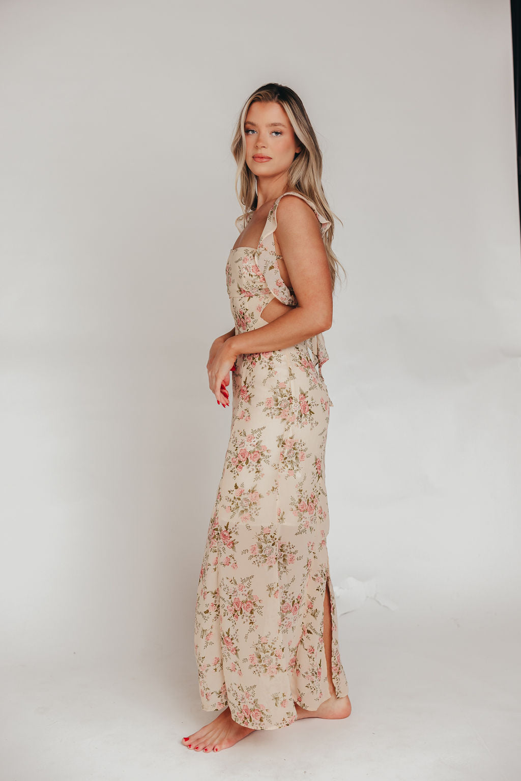 Beloved Flutter Sleeve Maxi Dress in Blush Pink Floral