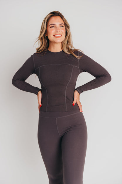 Worth the Label Long Sleeve Ribbed Seam Top in Charcoal