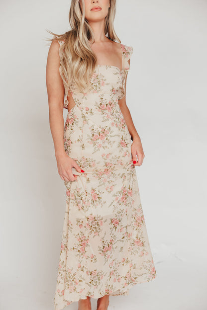 Beloved Flutter Sleeve Maxi Dress in Blush Pink Floral