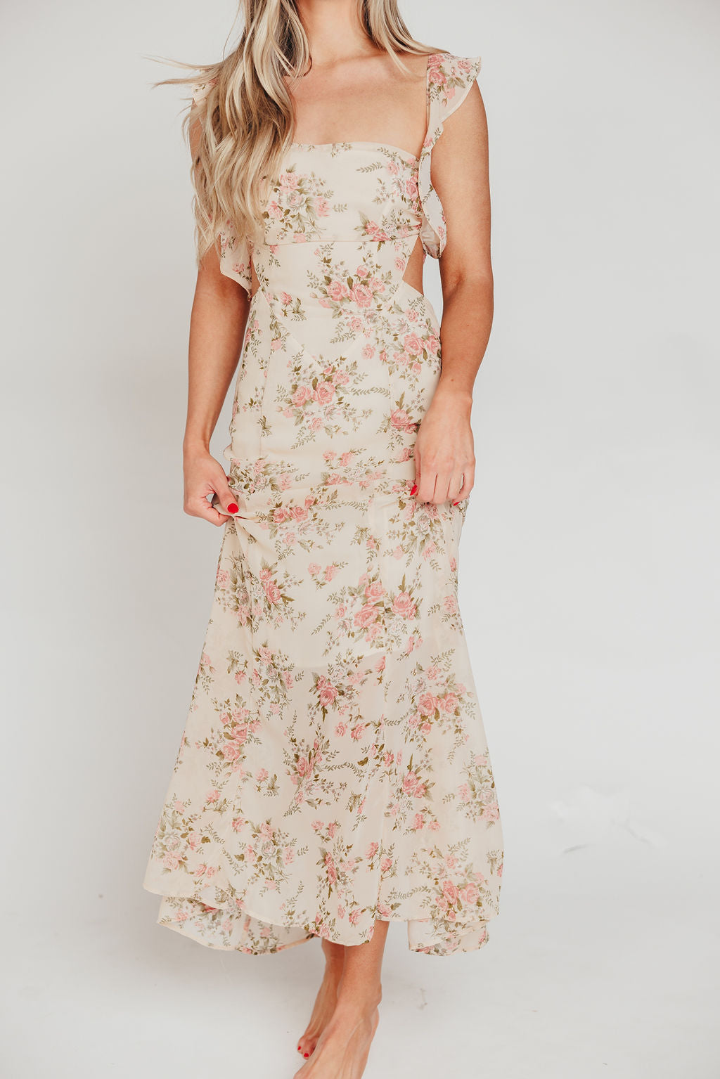 Beloved Flutter Sleeve Maxi Dress in Blush Pink Floral