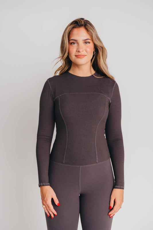 Worth the Label Long Sleeve Ribbed Seam Top in Charcoal