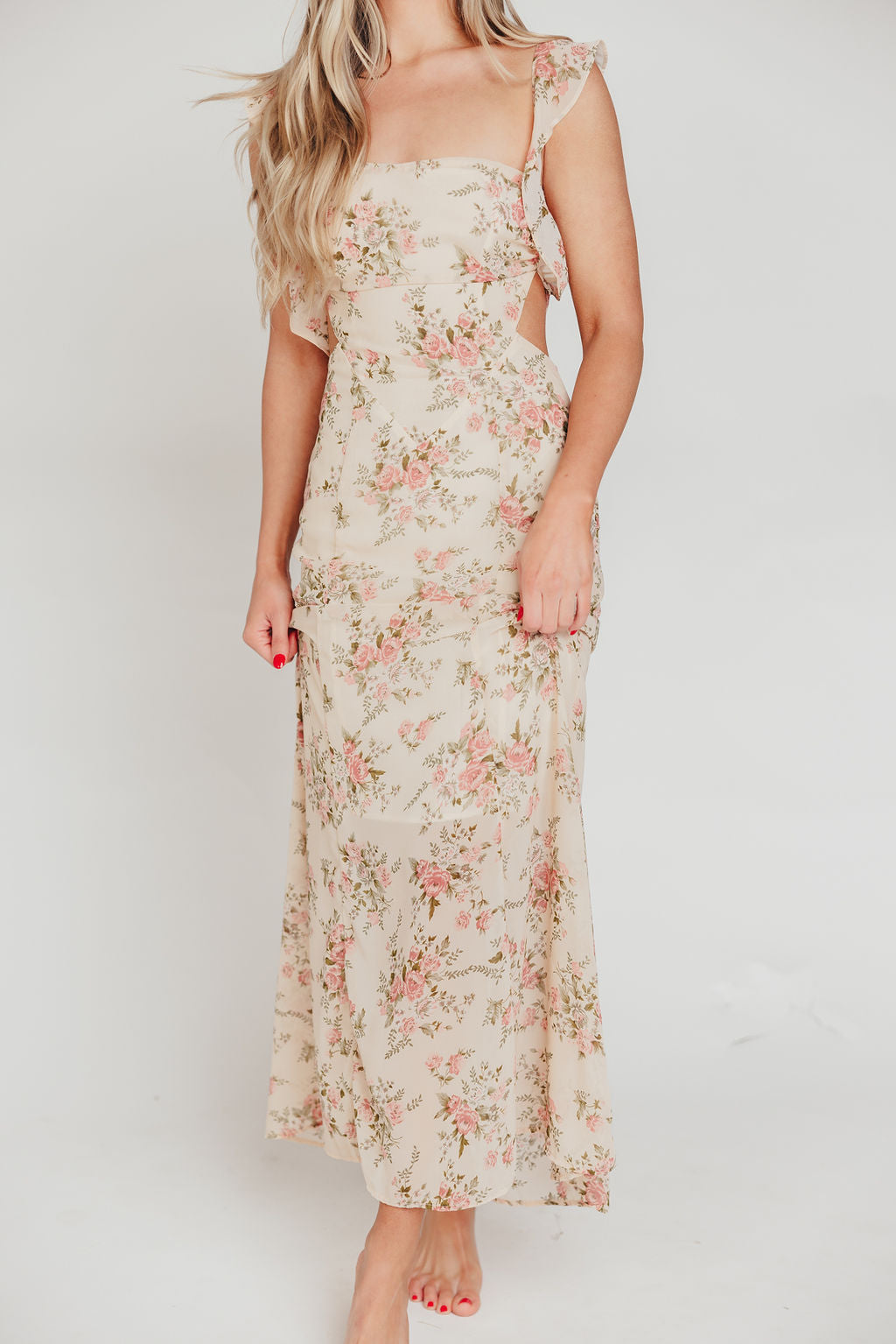 Beloved Flutter Sleeve Maxi Dress in Blush Pink Floral