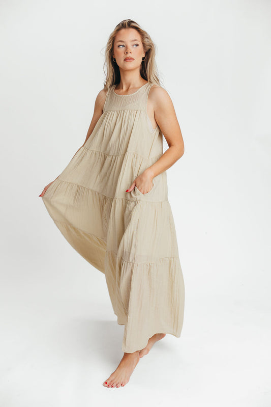 Lelia Tiered Tank Maxi Dress in Taupe - Bump Friendly