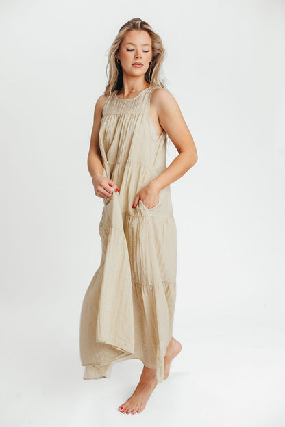 Lelia Tiered Tank Maxi Dress in Taupe - Bump Friendly