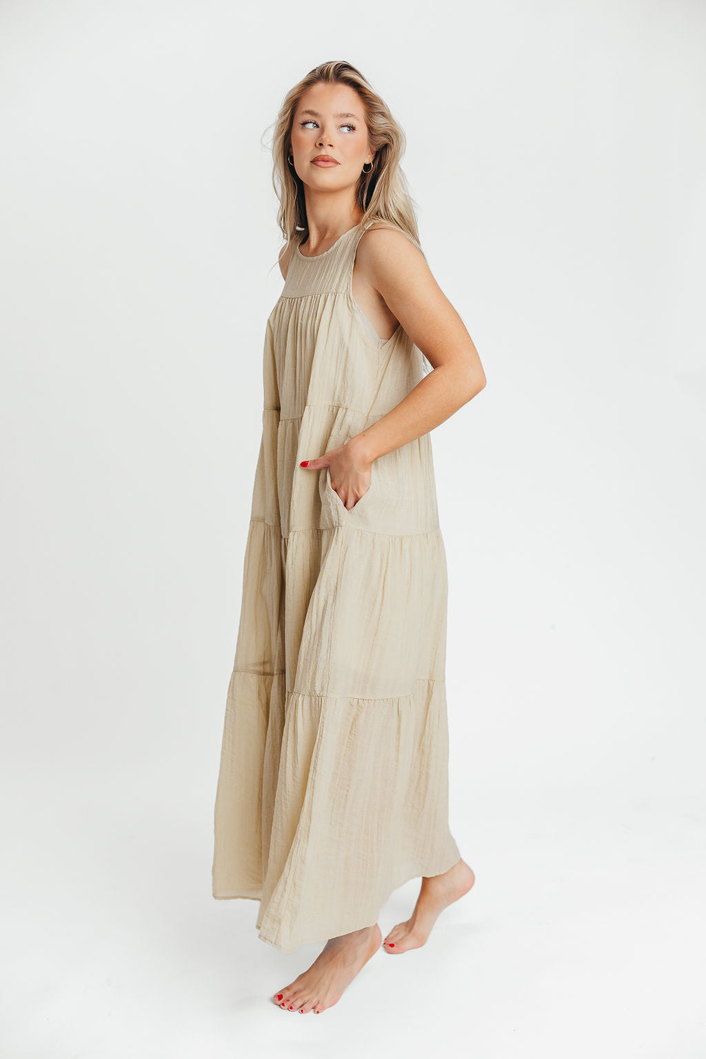 Lelia Tiered Tank Maxi Dress in Taupe - Bump Friendly