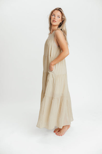 Lelia Tiered Tank Maxi Dress in Taupe - Bump Friendly