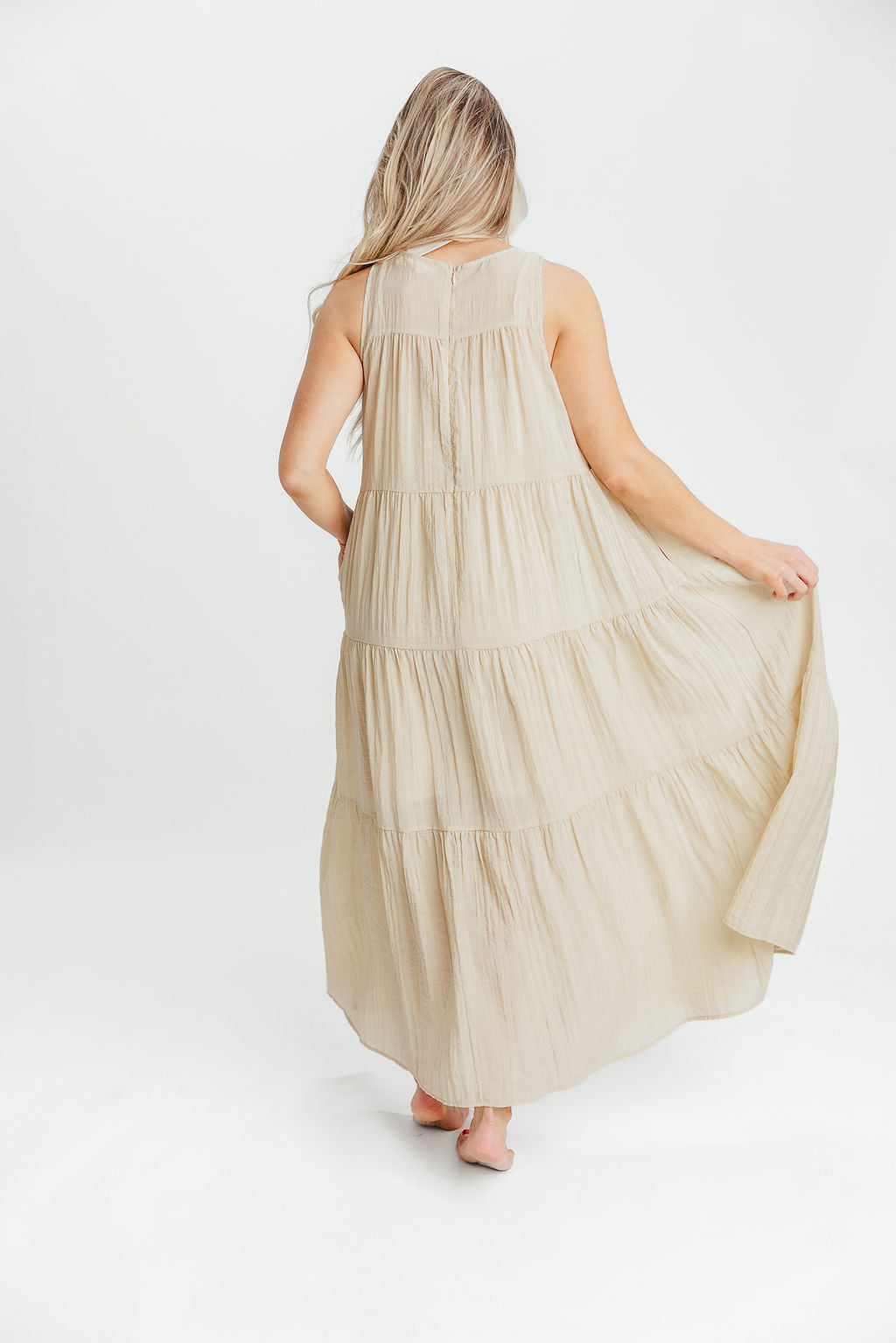 Lelia Tiered Tank Maxi Dress in Taupe - Bump Friendly