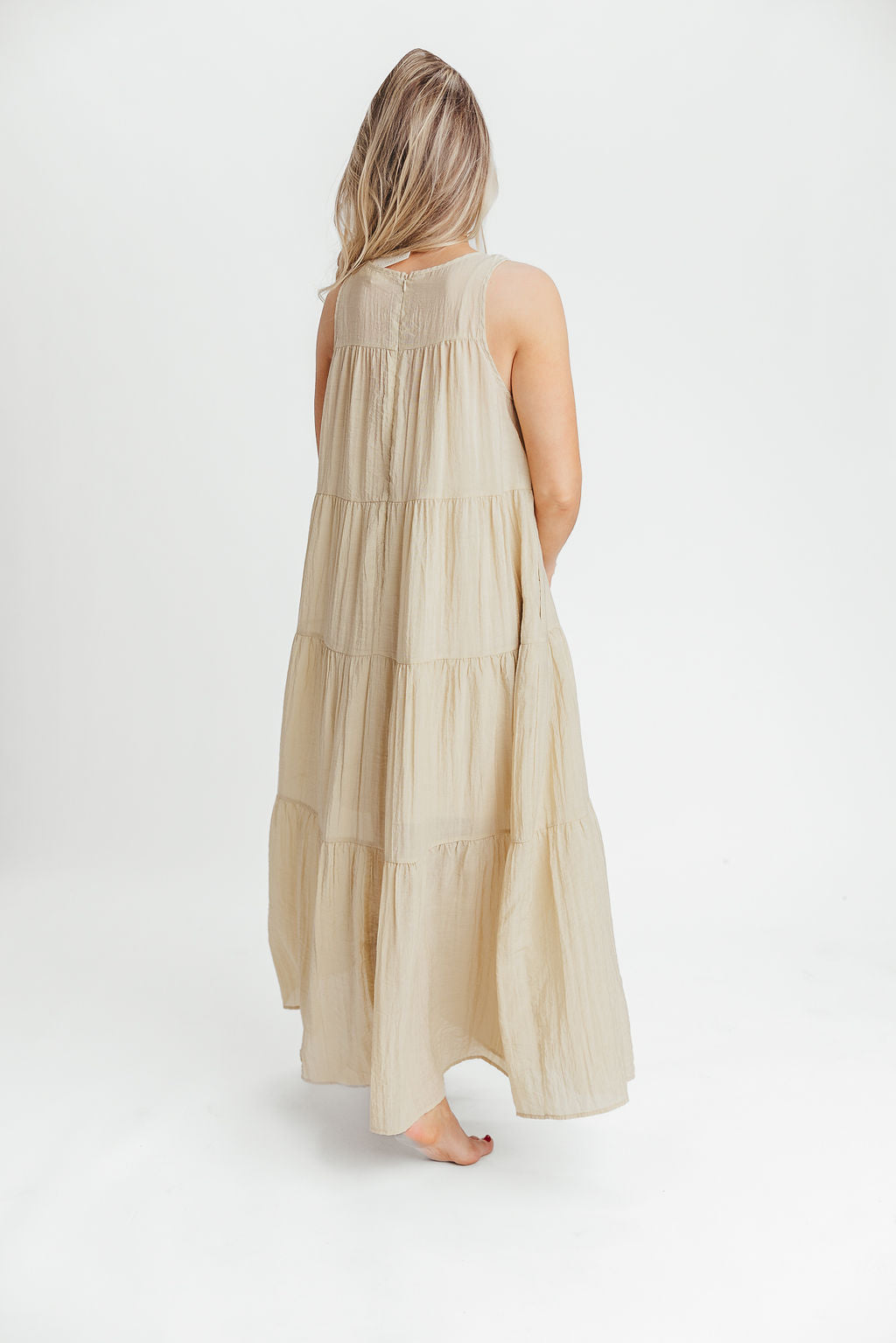 Lelia Tiered Tank Maxi Dress in Taupe - Bump Friendly