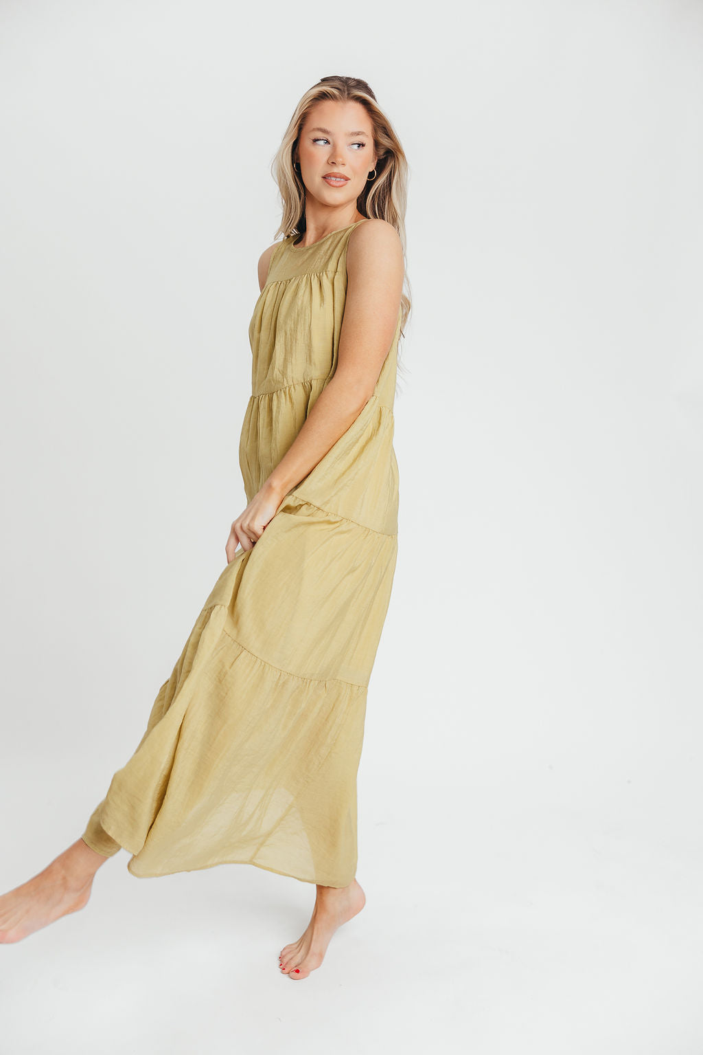 Lelia Tiered Tank Maxi Dress in Lime - Bump Friendly