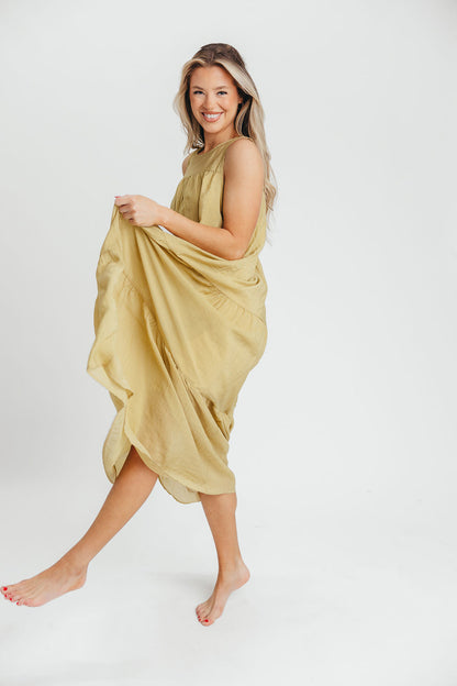 Lelia Tiered Tank Maxi Dress in Lime - Bump Friendly