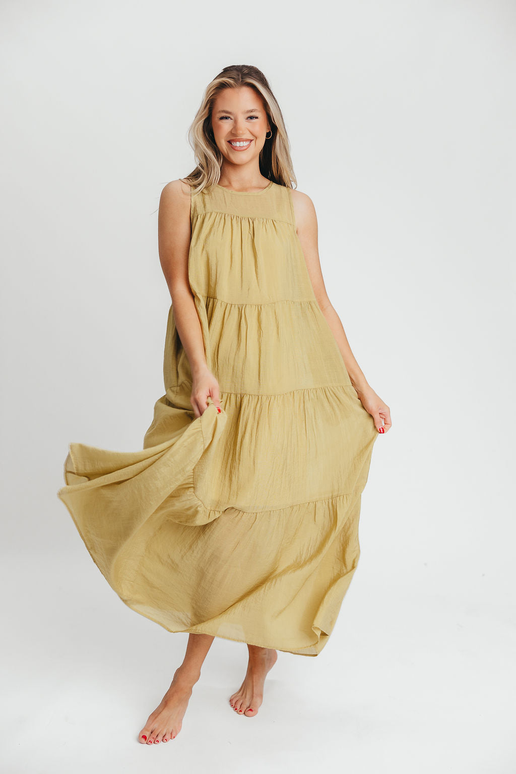 Lelia Tiered Tank Maxi Dress in Lime - Bump Friendly