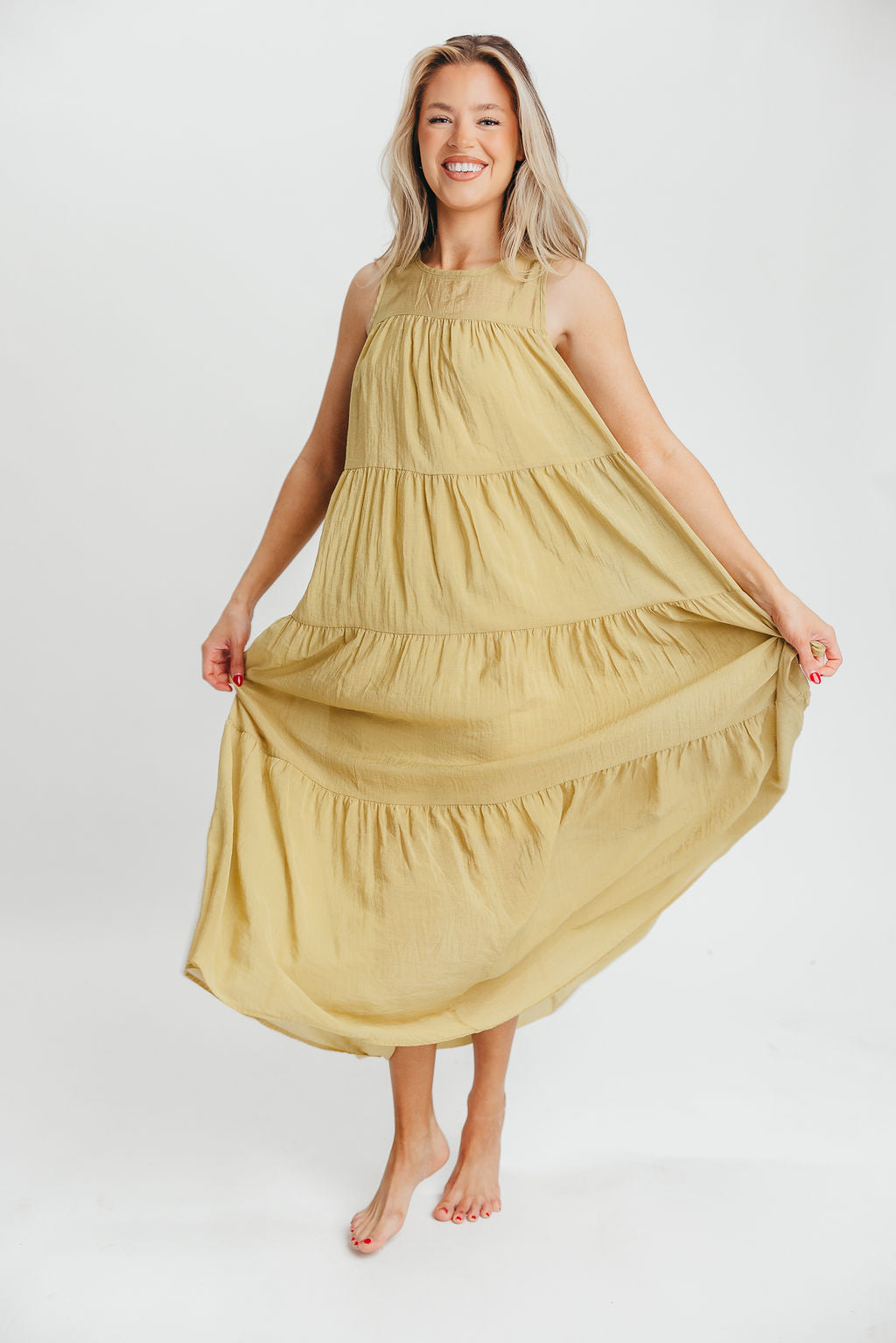 Lelia Tiered Tank Maxi Dress in Lime - Bump Friendly