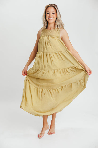 Lelia Tiered Tank Maxi Dress in Lime - Bump Friendly