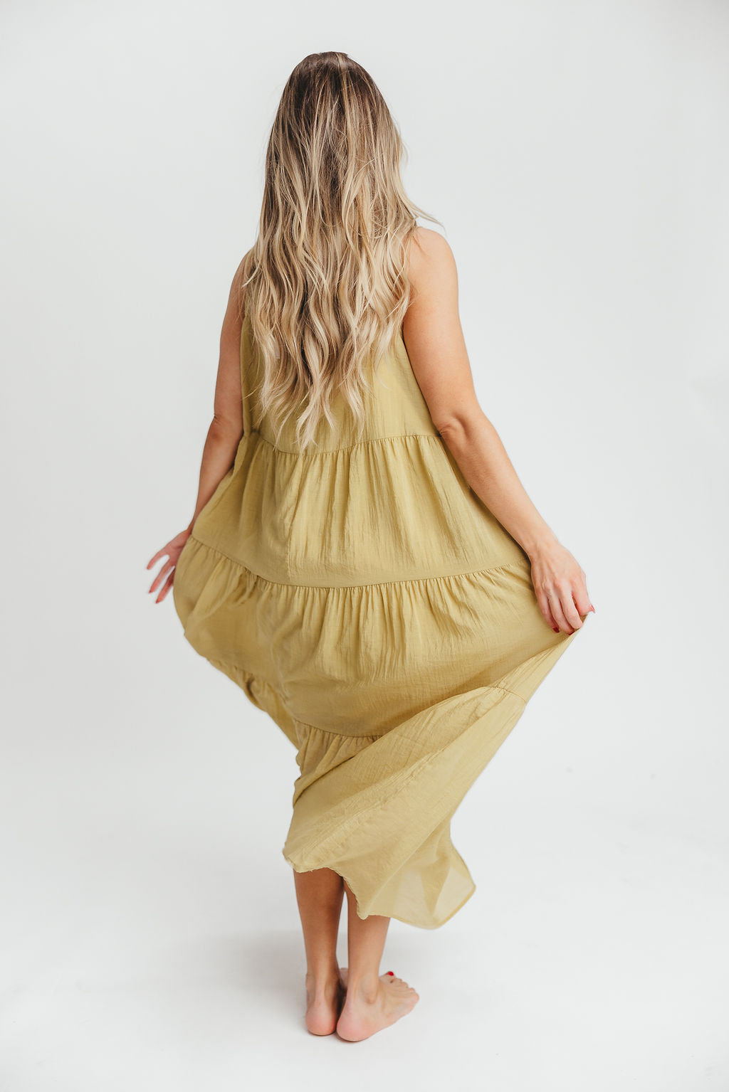 Lelia Tiered Tank Maxi Dress in Lime - Bump Friendly