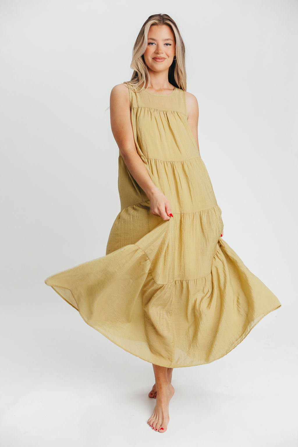 Lelia Tiered Tank Maxi Dress in Lime - Bump Friendly