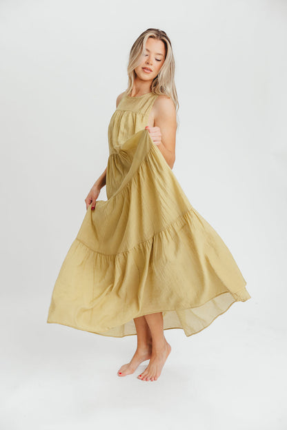 Lelia Tiered Tank Maxi Dress in Lime - Bump Friendly