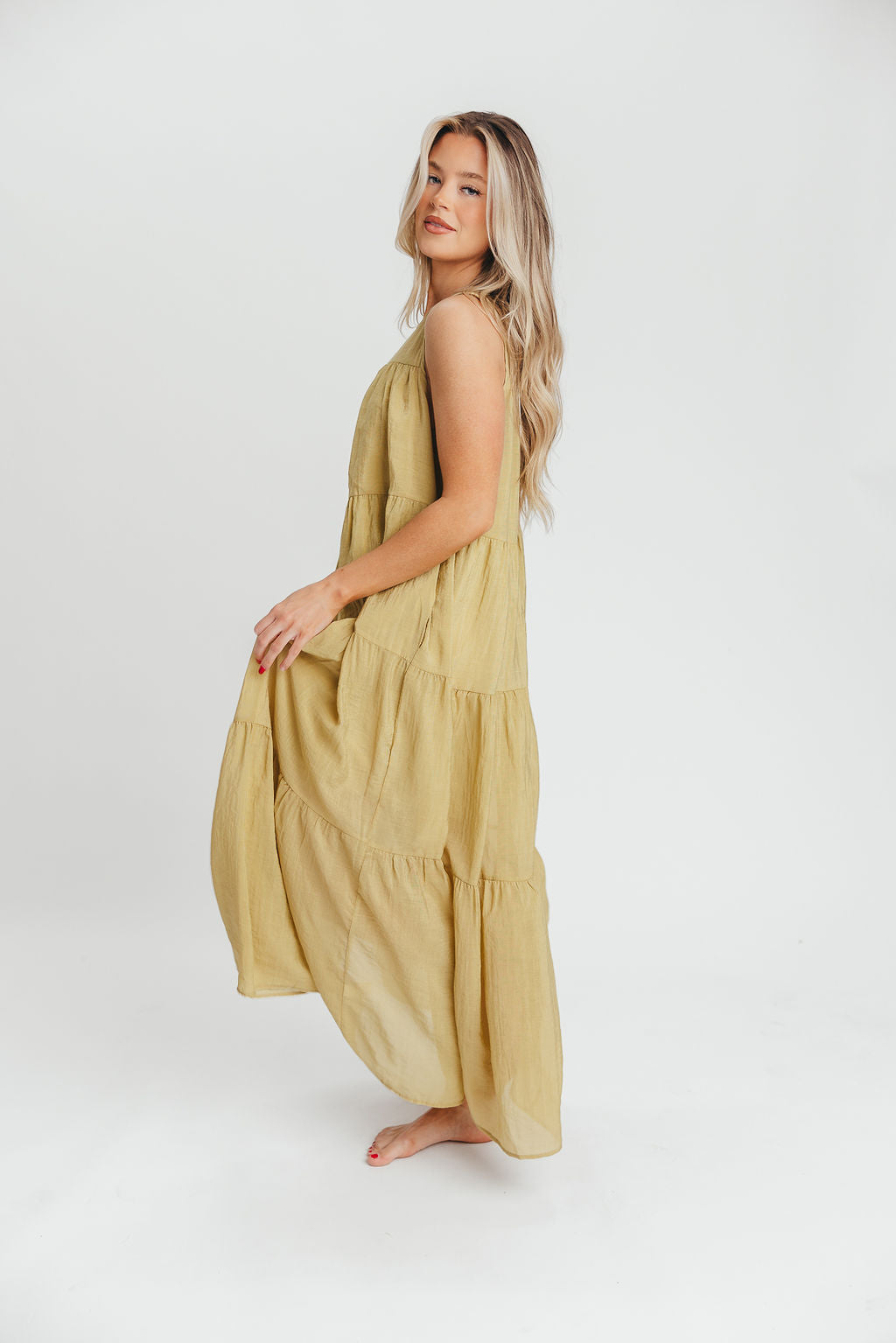 Lelia Tiered Tank Maxi Dress in Lime - Bump Friendly