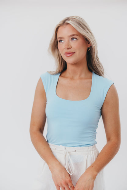 Alison Basic Cap Sleeve Knit Top in Sky