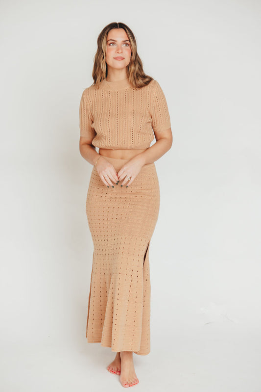 Beckham Pointelle Sweater Knit Top & Maxi Skirt Set in Light Mocha