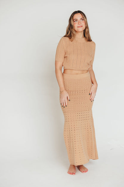 Beckham Pointelle Sweater Knit Top & Maxi Skirt Set in Light Mocha