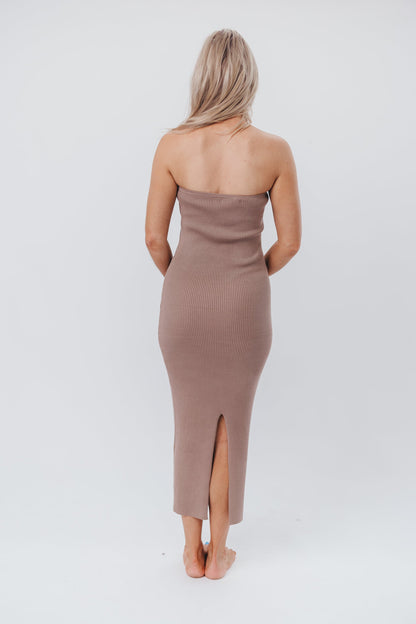 Courtney Ribbed Knit Strapless Maxi Dress in Mocha