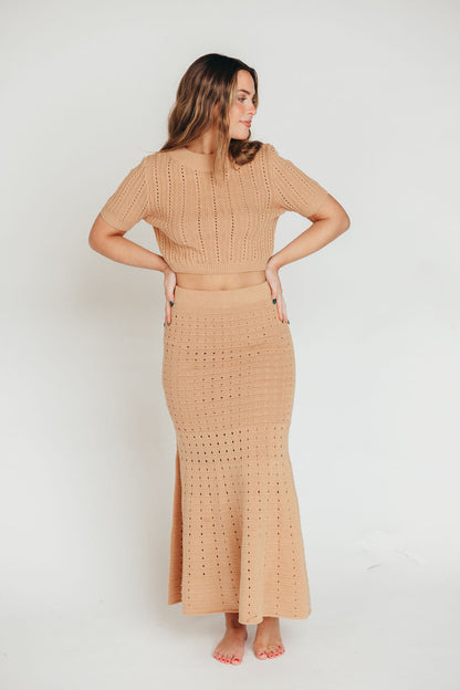 Beckham Pointelle Sweater Knit Top & Maxi Skirt Set in Light Mocha