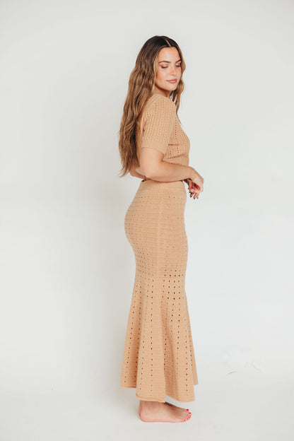 Beckham Pointelle Sweater Knit Top & Maxi Skirt Set in Light Mocha