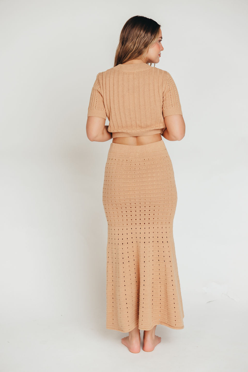 Beckham Pointelle Sweater Knit Top & Maxi Skirt Set in Light Mocha