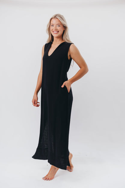 How Sweet It Is Sleeveless Linen-Blend Maxi in Black - Bump Friendly