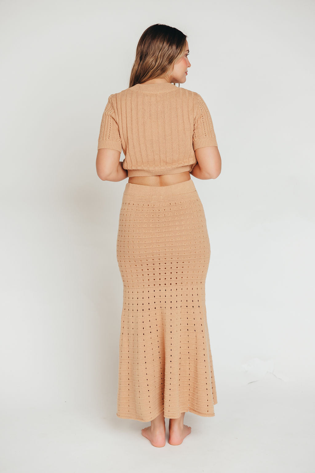 Beckham Pointelle Sweater Knit Top & Maxi Skirt Set in Light Mocha