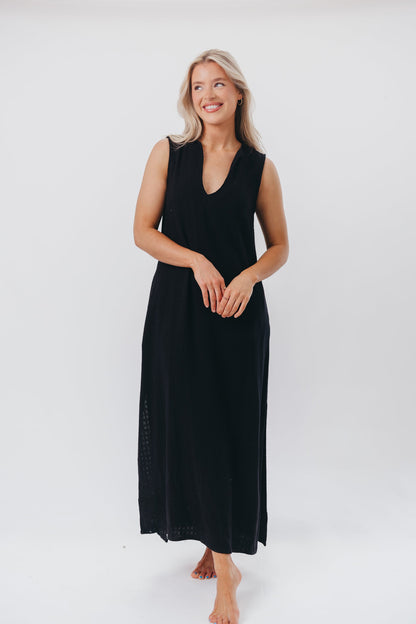 How Sweet It Is Sleeveless Linen-Blend Maxi in Black - Bump Friendly