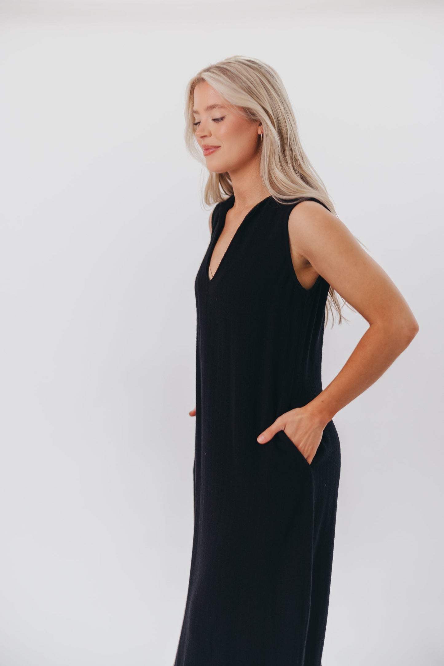 How Sweet It Is Sleeveless Linen-Blend Maxi in Black - Bump Friendly